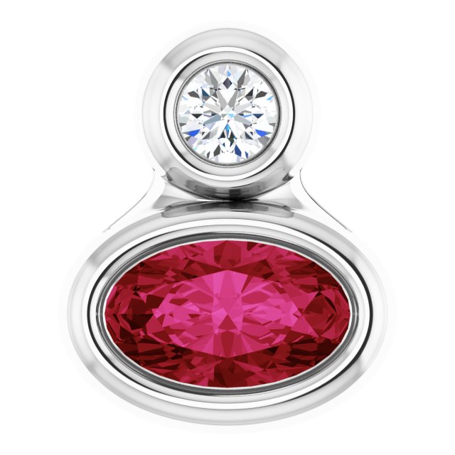 14K White 5x3 mm Oval Natural Ruby & .03 CT Natural Diamond Pendant